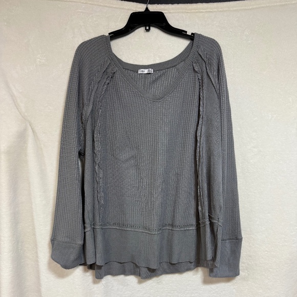 Dex Top Women's 3X Gray Waffle Knit Round Neck Wide Long Sleeve Pullover - Picture 2 of 10